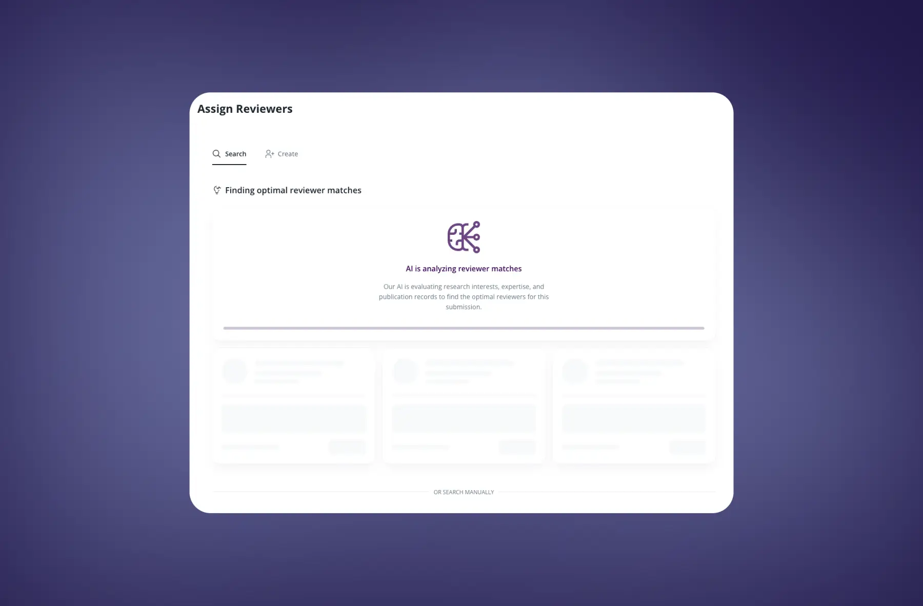 Reviewer assignment dashboard showing expertise matching algorithm